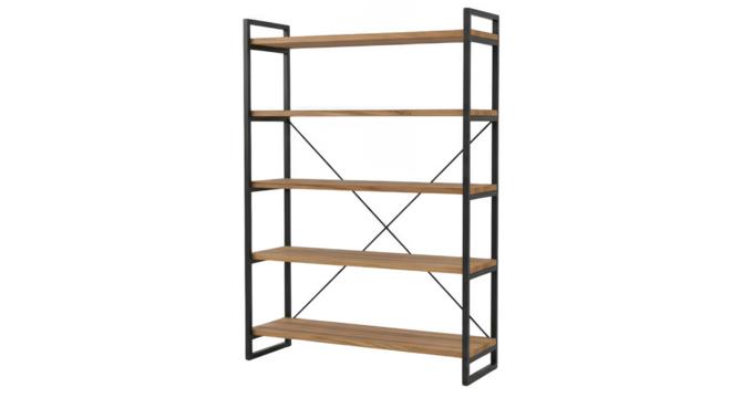 Industrial bookshelf wood shelves black metal