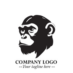 Head of Monkey Logo Symbol in Black on the White Background Minimalist Vector Illustration