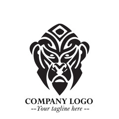 Head of Monkey Logo Symbol in Black on the White Background Minimalist Vector Illustration