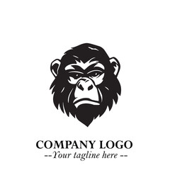 Head of Monkey Logo Symbol in Black on the White Background Minimalist Vector Illustration