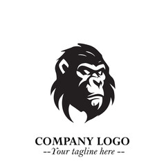 Head of Monkey Logo Symbol in Black on the White Background Minimalist Vector Illustration