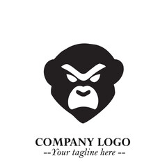 Head of Monkey Logo Symbol in Black on the White Background Minimalist Vector Illustration