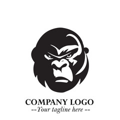 Head of Monkey Logo Symbol in Black on the White Background Minimalist Vector Illustration