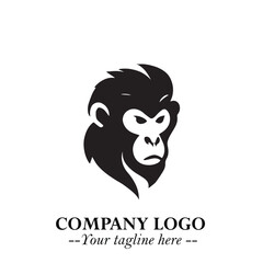 Head of Monkey Logo Symbol in Black on the White Background Minimalist Vector Illustration