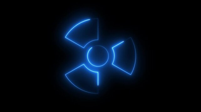 3D radiation icon animation video, rotating radioactive sign with glowing light, nuclear hazard alert symbol, motion graphic for warning, safety, toxic energy, danger awareness and industry