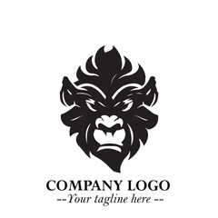 Head of Monkey Logo Symbol in Black on the White Background Minimalist Vector Illustration