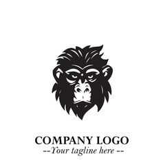 Head of Monkey Logo Symbol in Black on the White Background Minimalist Vector Illustration