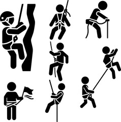 Rock Climbing, Mountaineering, and Rope Activity Stick Figure Pictograms