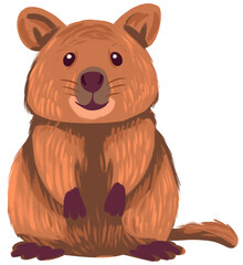 Charming Brown Quokka Illustration on Transparent Background with Textured Fur and Whimsical Eyes in Soft Lighting