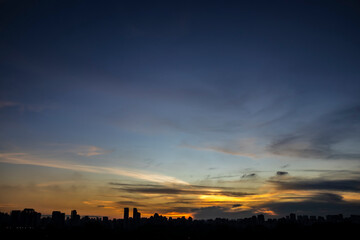 Silhouette of cityscape buildings during a sunset in Brazil