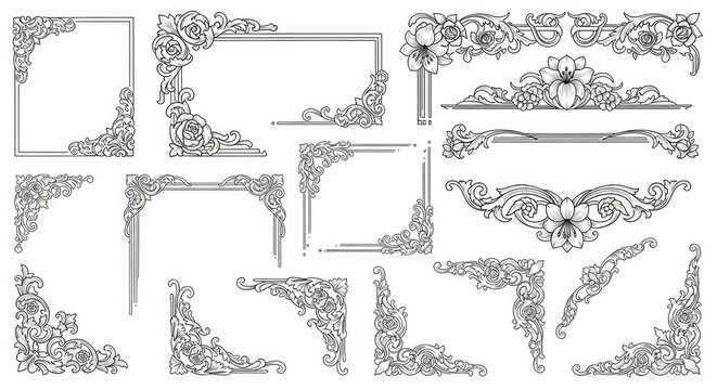 Vintage floral frame border corner ornament decorative design element invitation vector victorian filigree art deco