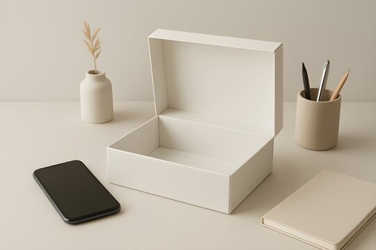 Elegant Modern Desk Setup with Smartphone Props