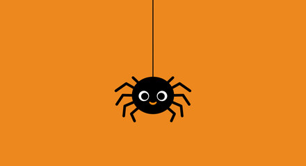 Cute Spider Hanging from Web &ndash; Flat Halloween Illustration