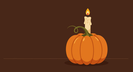 Halloween Candle on Pumpkin – Flat 2D Illustration