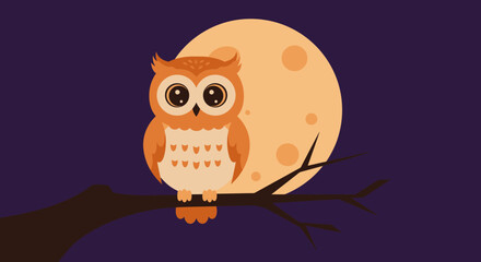 Cute Owl on Branch &ndash; Flat Halloween Illustration