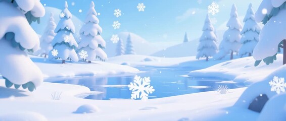 Snow-covered trees in a winter forest landscape with blue sky, ready for a Christmas holiday card design - Powered by Adobe