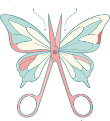 Scissors with butterfly wings logo concept. Symbol of creativity, transformation, and beauty for a hair salon or craft theme