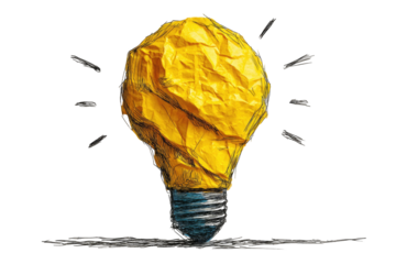 Crumpled yellow paper bulb illuminates against black