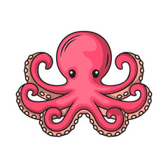 Cute Cartoon Red Octopus With Eight Arms Displayed in a Playful Pose Against a Transparent Background Isolated Simple Illustration