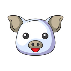 Cute Cartoon Pig Face With Gray Ears Isolated On A Transparent Background With Pixel Art Style