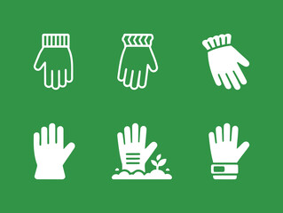 Obraz premium Gardening and Work Gloves White Icons Set on Green Background, Protection and Horticulture Symbols