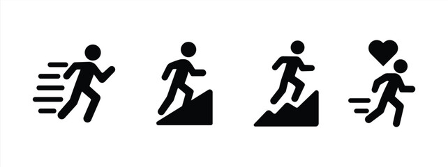 Cardio Training Icons. Solid, filled icon set of cardio training plans: interval training, steady state, HIIT, long distance,