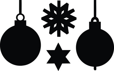 Christmas Ball Hanging in Star and Snowflake Vector Illustration. Festive Ornament Suspended in Star Frame with Snowflakes