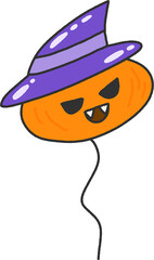 Pumpkin Balloon with Witch Hat – Cute Halloween Jack O Lantern Balloon Illustration for October Party Decor