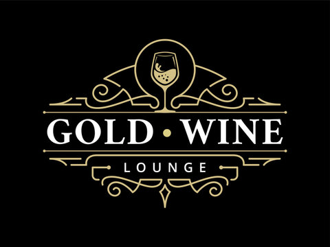 Bar and lounge ornate vintage luxury logo design with decorative ornamental flourish frame