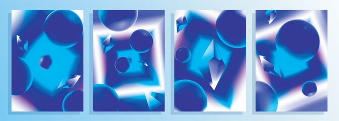 Abstract 3d sphere diamond shape blue gradient hole loop cover poster background design set
