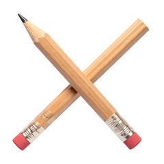 Two sharpened wooden pencils with pink erasers cross diagonally.