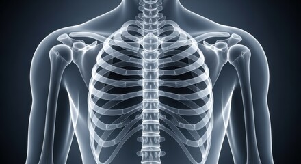 Detailed human chest anatomy x-ray view of rib cage and shoulders medical healthcare concept