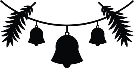 Elegant Christmas Garland with Bells and Leaf Silhouette Vector Illustration. 