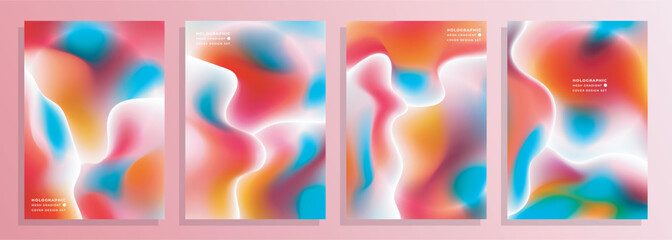 abstract holographic darling color mesh gradient cover poster background design set, for magazine, flyer, banner, etc.