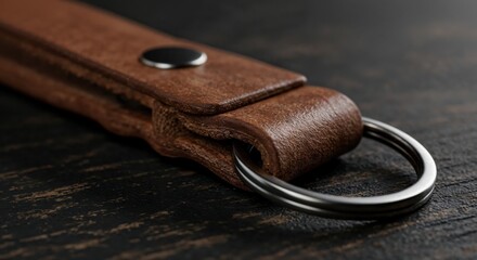 Leather Keychain: A close-up shot of a handcrafted leather keychain, showcasing its rich texture, metal ring, and meticulous craftsmanship.