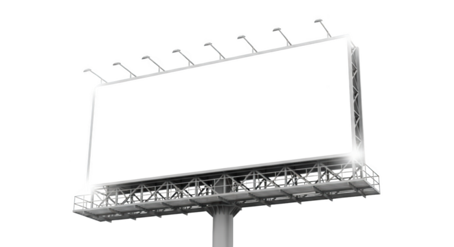 Gambar blank billboard advertising space isolated on white dengan detail sign, city, graphic, structure, angle yang.