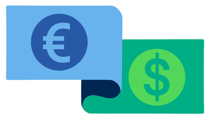 Euro and Dollar Currency Exchange Concept Featuring Blue and Green Symbol Over Transparent Background