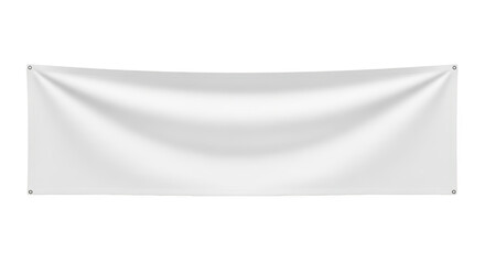 Mockup blank white advertising banner mockup isolated bergaya elegan dengan elemen sign, fabric, banner, cloth, event.