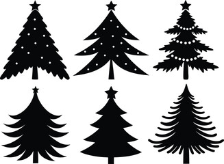 Christmas Tree Vector Set - Elegant Evergreen Illustration. Stylized Christmas Trees Vector Isolated on White Background