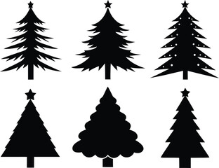 Obraz premium Christmas Tree Vector Set - Elegant Evergreen Illustration. Stylized Christmas Trees Vector Isolated on White Background