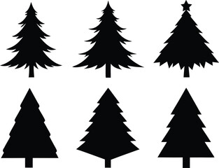 Obraz premium Christmas Tree Vector Set - Elegant Evergreen Illustration. Stylized Christmas Trees Vector Isolated on White Background