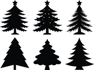 Christmas Tree Vector Set - Elegant Evergreen Illustration. Stylized Christmas Trees Vector Isolated on White Background