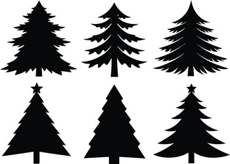 Obraz premium Christmas Tree Vector Set - Elegant Evergreen Illustration. Stylized Christmas Trees Vector Isolated on White Background
