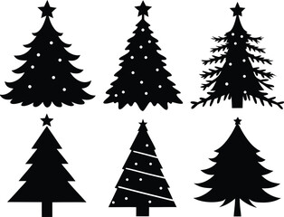 Christmas Tree Vector Set - Elegant Evergreen Illustration. Stylized Christmas Trees Vector Isolated on White Background