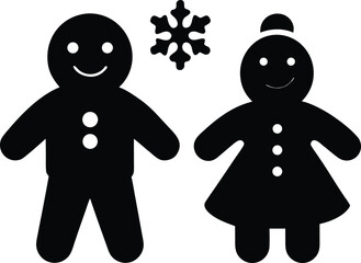 Gingerbread Man and Woman Couple, Sweet Christmas Cookies. Cute Gingerbread Couple Holding Hands, Holiday Vector Illustration.