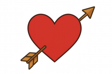 Heart pierced by an arrow symbolizing love, romance, valentine's day, and passion with transparent background