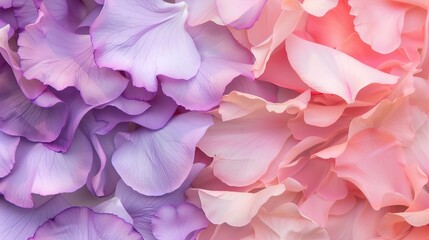 Delicate Soft Pink and Purple Flower Petals Arranged in Overlapping Layers—Showcasing Their Smooth Texture and Blended Hues, Creating a Romantic, Airy Scene Ideal for Floral, Decor, or Design Visuals.