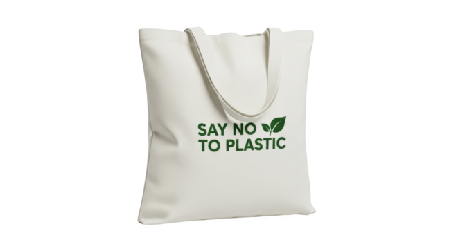 Foto ecofriendly reusable tote bag say no to plastic memperlihatkan detail save, refuse, organic, natural, responsibility. - Powered by Adobe