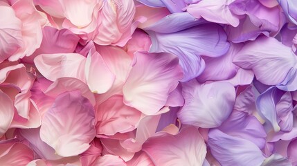 Delicate Soft Pink and Purple Flower Petals Arranged in Overlapping Layers—Showcasing Their Smooth Texture and Blended Hues, Creating a Romantic, Airy Scene Ideal for Floral, Decor, or Design Visuals.