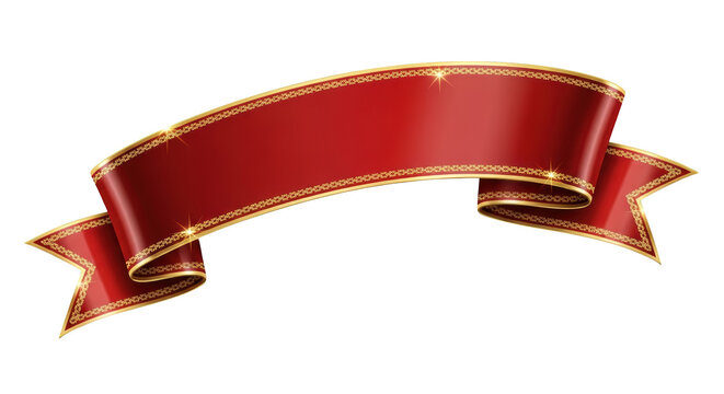 Gambar elegant red and gold ribbon banner dengan detail decorative, scroll, card, sticker, elegant yang menggambarkan. - Powered by Adobe